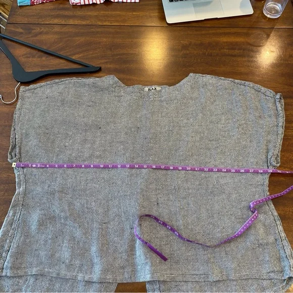 Flax Back Slit Tee women’s large 100% Linen Shirt gray oversized short sleeve - Picture 12 of 13